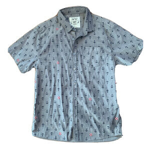 Sunday Work Clothes Shirt Mens Large Button Up Nautical Anchor Collared Shirt